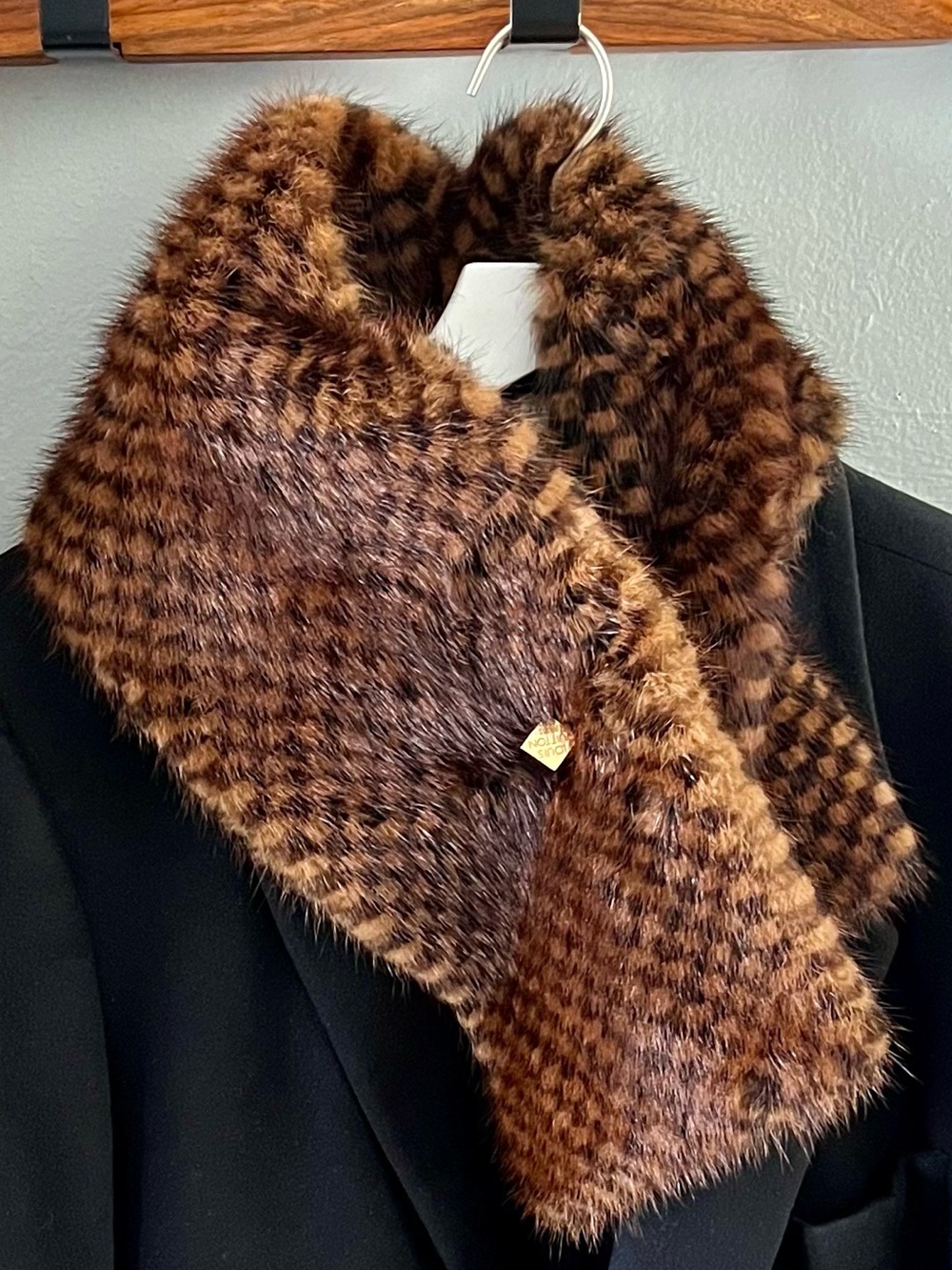 Louis Vuitton Rare Vintage Mink Fur Scarf with Monogram Gold-Tone Pin